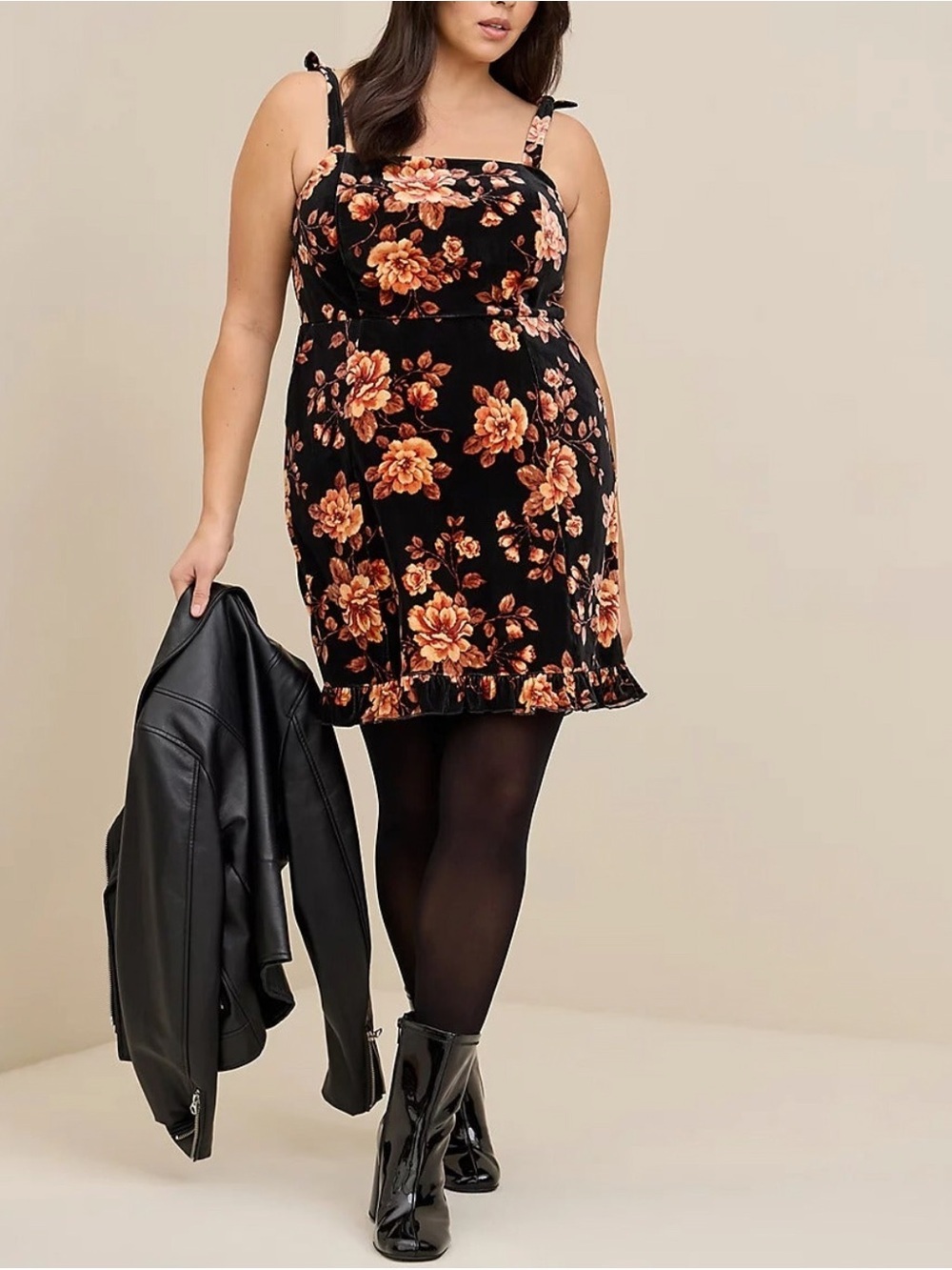 Torrid At The Knee Velvet Ruffle Tier Floral Dress Black Sz 0 Large Whimsigoth